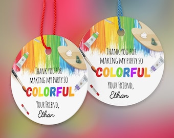 Painting Party Favors Tags or Labels | 2.5" circle round hang tags or stickers for Art Birthday Party | Instant Download - Edit Yourself