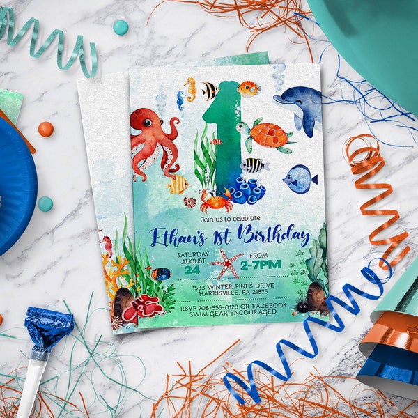 Under The Sea Invitation - Kids' Birthday Party - Ages 1-10 | Instant Download Editable - DIY - Edit Yourself