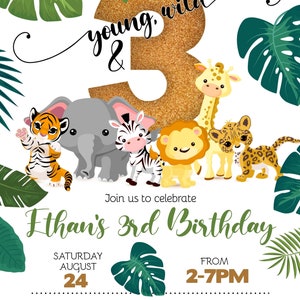 Safari Birthday Invitation | Jungle Animals, Ages 1-4 (DIY Edit, Digital Download) image 8