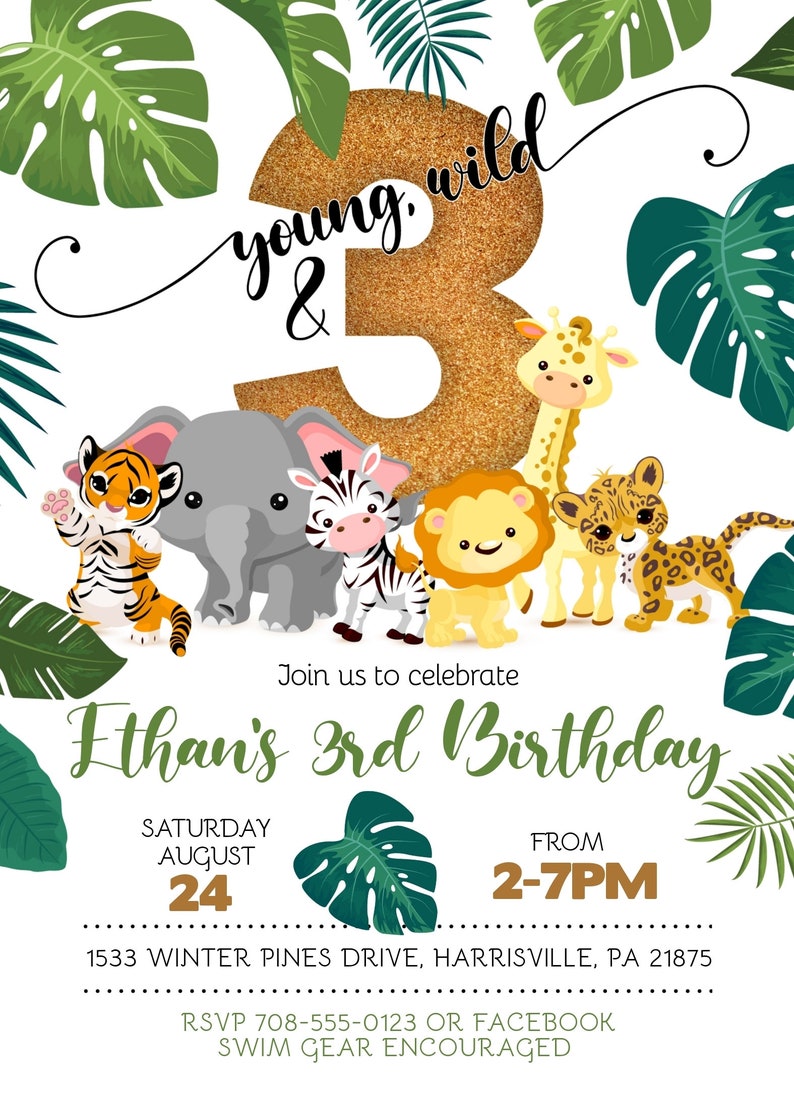 Safari Birthday Invitation | Jungle Animals, Ages 1-4 (DIY Edit, Digital Download) image 8