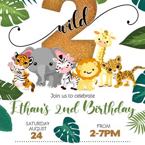 Safari Birthday Invitation | Jungle Animals, Ages 1-4 (DIY Edit, Digital Download) image 7