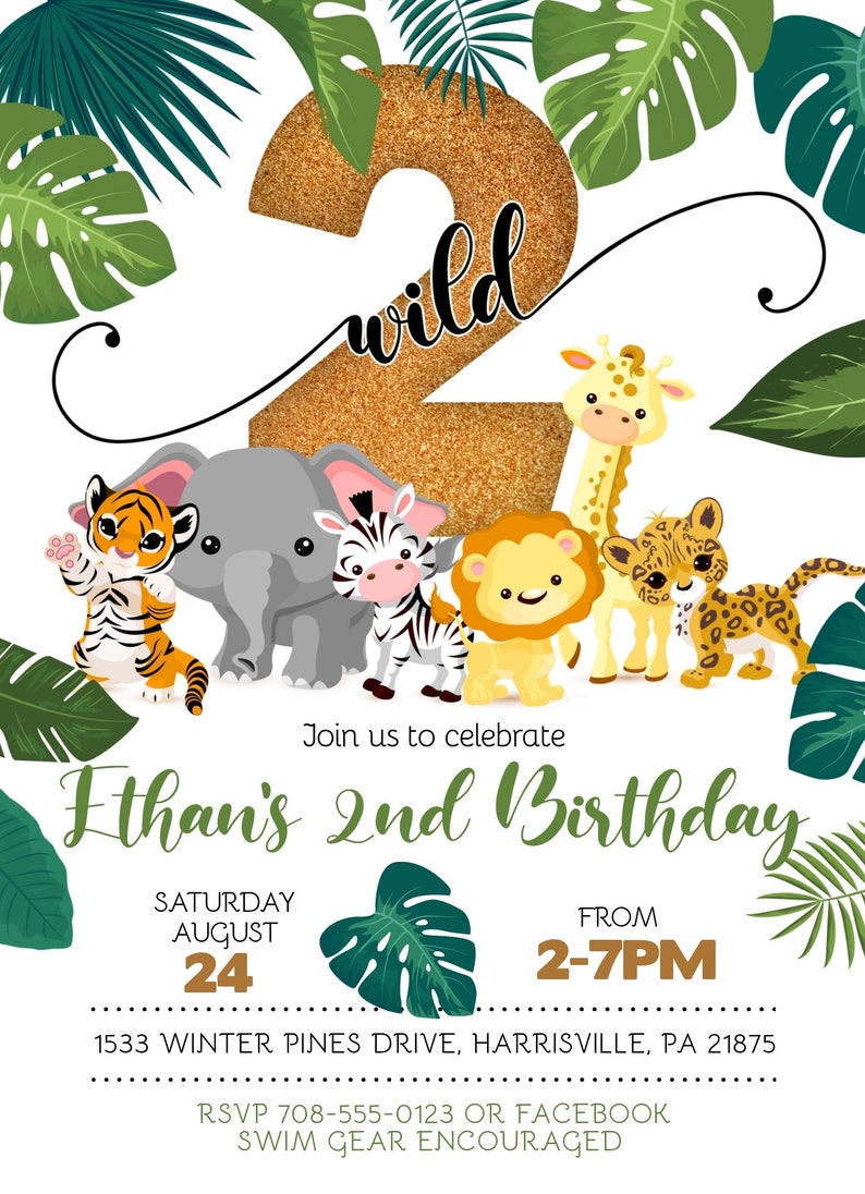 Safari Birthday Invitation | Jungle Animals, Ages 1-4 (DIY Edit, Digital Download) image 7