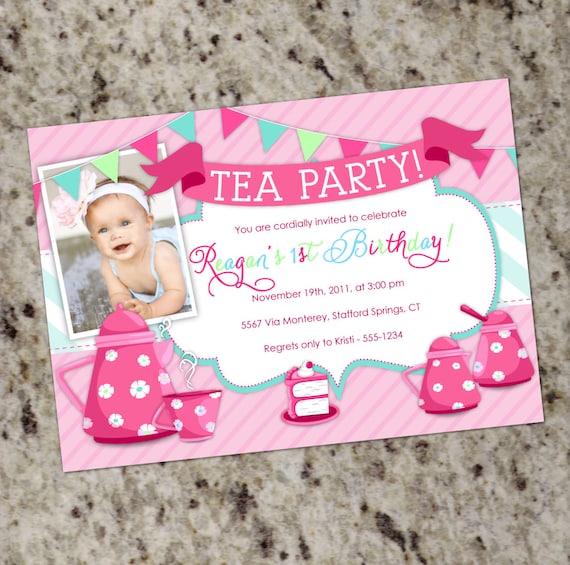 tea party birthday invitation 1st birthday invitation girl