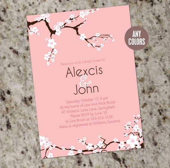 Cherry Blossom Bridal Shower Invitation | Pink Brown Cherry Blossom Invitation | Cherry Blossom Theme Shower | Change to Any Colors Il_570xn