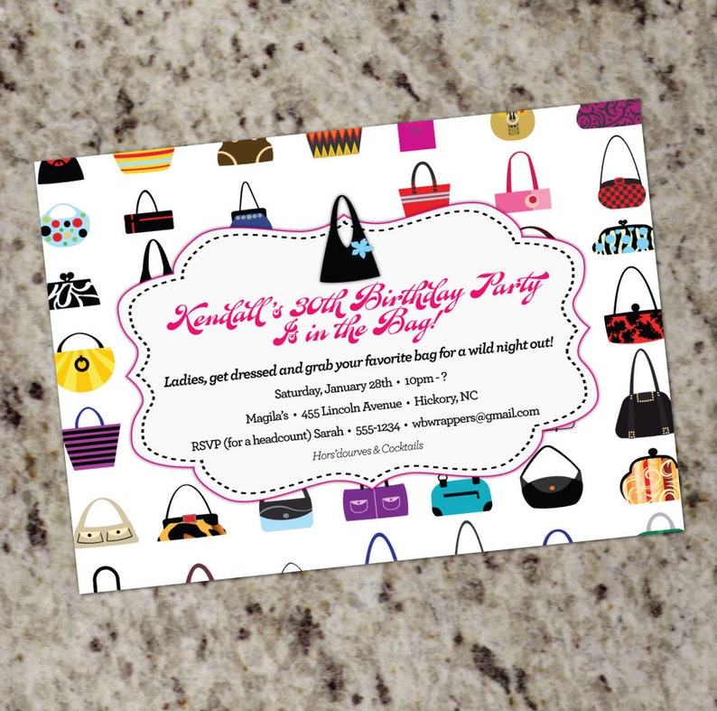 HANDBAGS GALORE Purse themed Invitations Any Occasion Etsy
