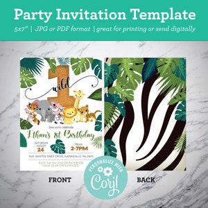 Safari Birthday Invitation | Jungle Animals, Ages 1-4 (DIY Edit, Digital Download) image 2