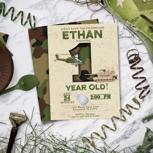 Blumen-Einladung für Armee-Geburtstags- oder Camo-Geburtstagsfeier, 1-10 Jahre | Sofortiger Download - DIY selbst bearbeiten