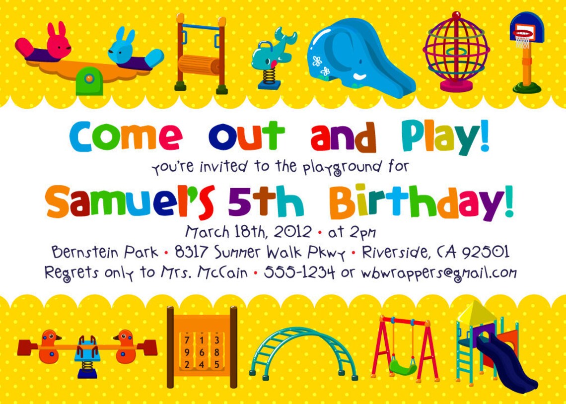 PLAYGROUND Themed Birthday Party Invitations Printable Etsy