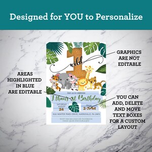 Safari Birthday Invitation | Jungle Animals, Ages 1-4 (DIY Edit, Digital Download) image 3