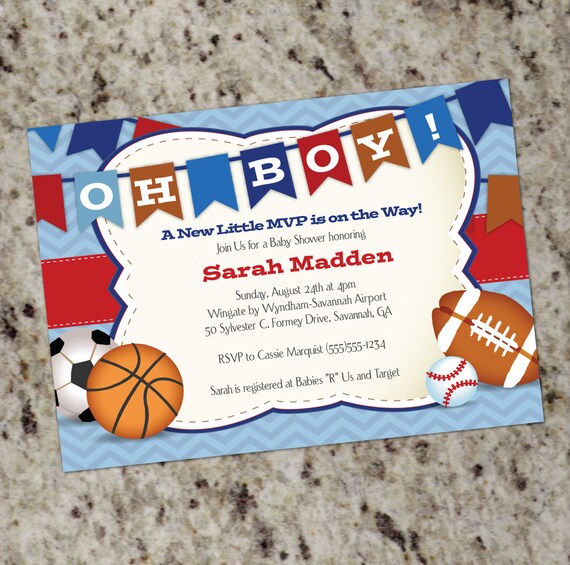 sports themed baby shower invitations