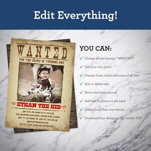 Wanted Poster Invitation Template for Birthday Party, Editable Wanted ...
