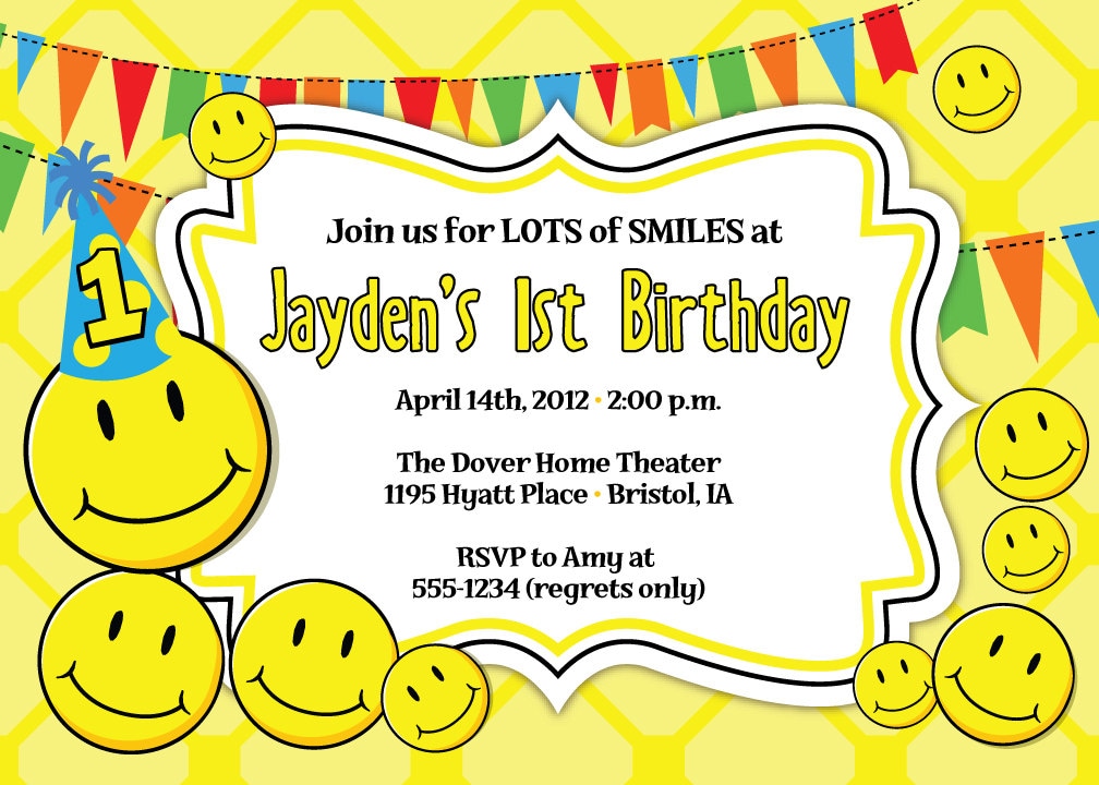 Smily Face Birthday Party Invitations Smiley Party Smiley Etsy