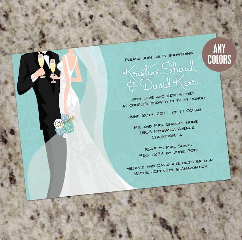 Bride & Groom Bridal Shower Invitations in Any Color Scheme Etsy