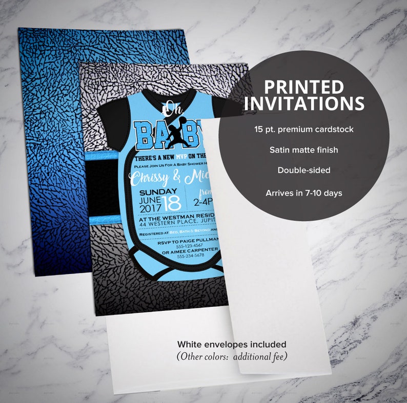 Air Jordan Baby Shower Invitations Blue Jordan Onesie Etsy
