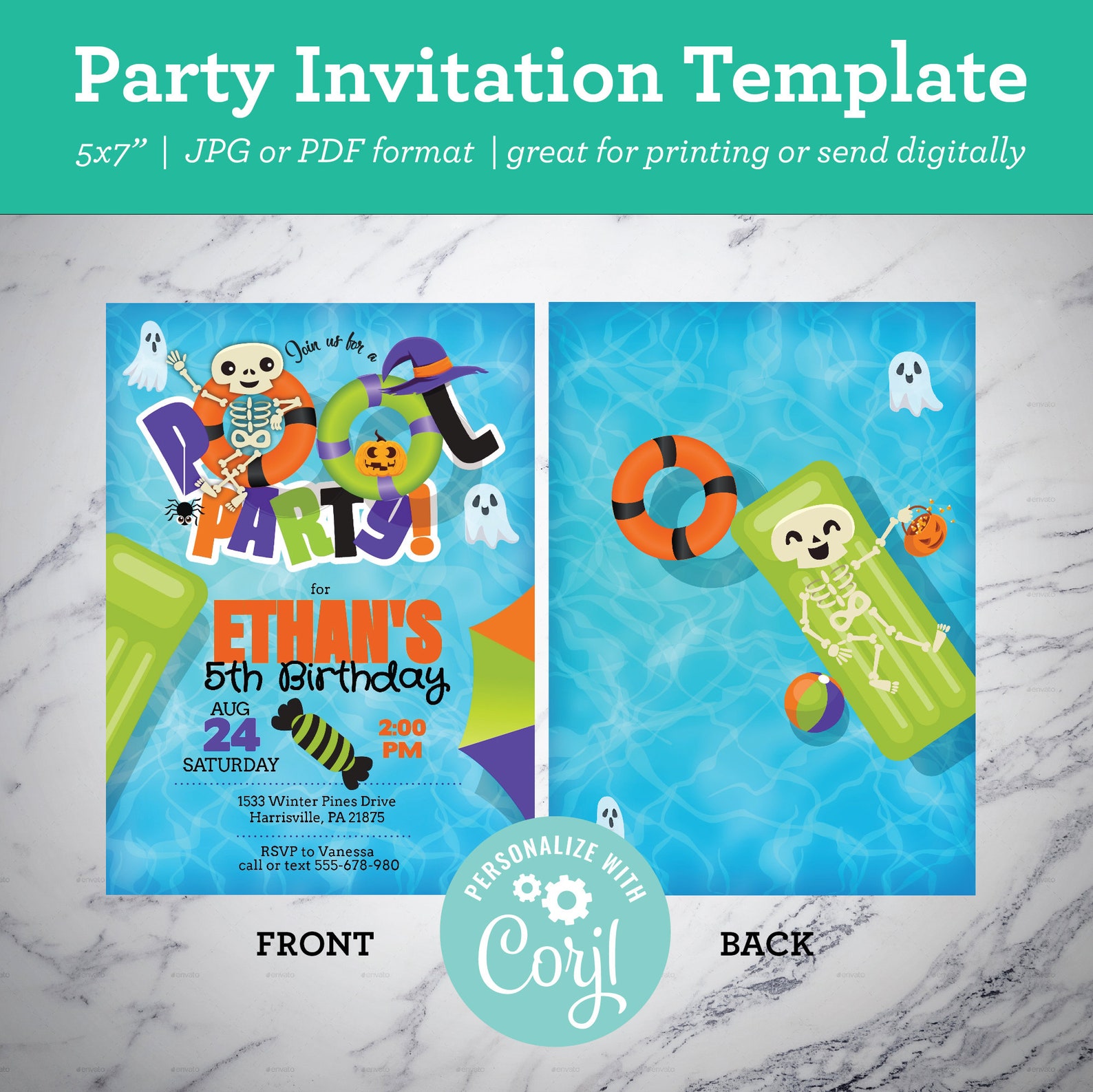 Halloween Invitation Halloween Pool Party or Kids Swim Party Etsy