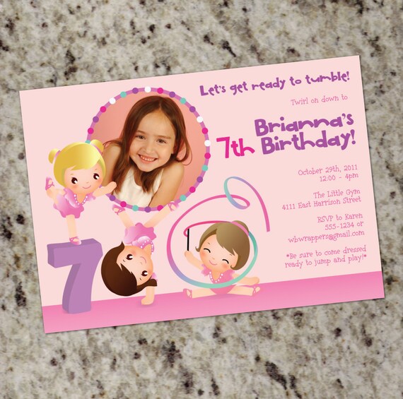 Gymnastics Birthday Party Invitation | Gymnastics Themed Party Invites | Gym | Gymnast | Girl Birthday Party Invitation | Print Your Own Il_570xn