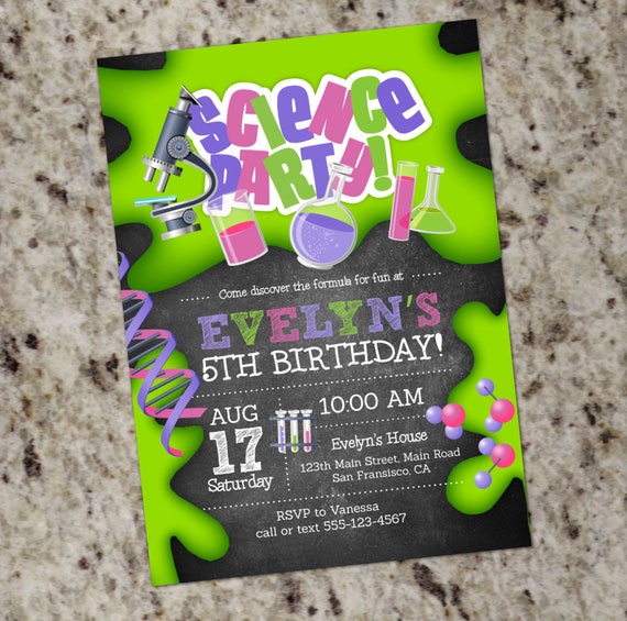 Girl Science Birthday Party Invitations Mad Scientist Science