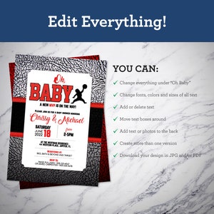 May include: A basketball-themed baby shower invitation with red, black, and gray colors. The invitation says "Oh Baby! A New MVP is on the Way!" and includes the names Chrissy & Michael, the date Saturday June 18, 2022, and the time 2-5PM. The invitation also includes the location of the event, "At The Westman Residence, 44 Western Place, Jupiter, FL".