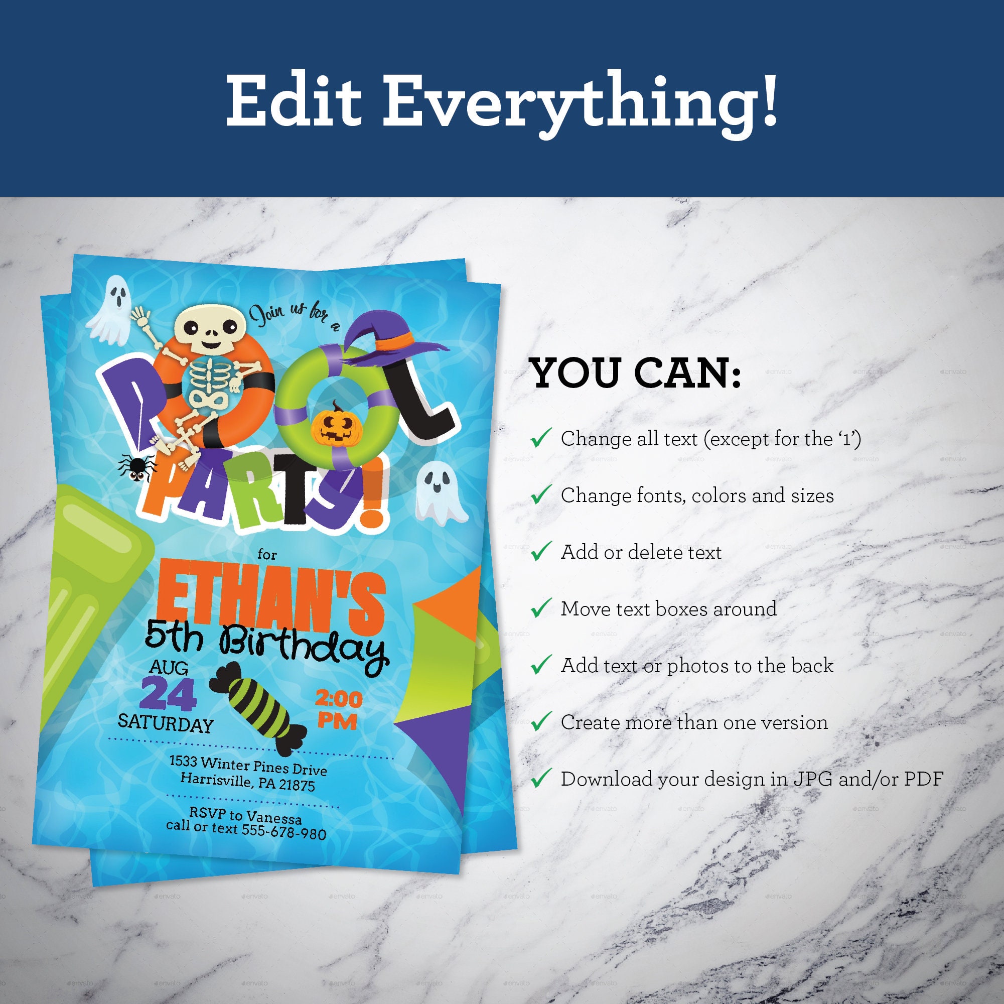 Halloween Invitation Halloween Pool Party or Kids Swim Party Etsy