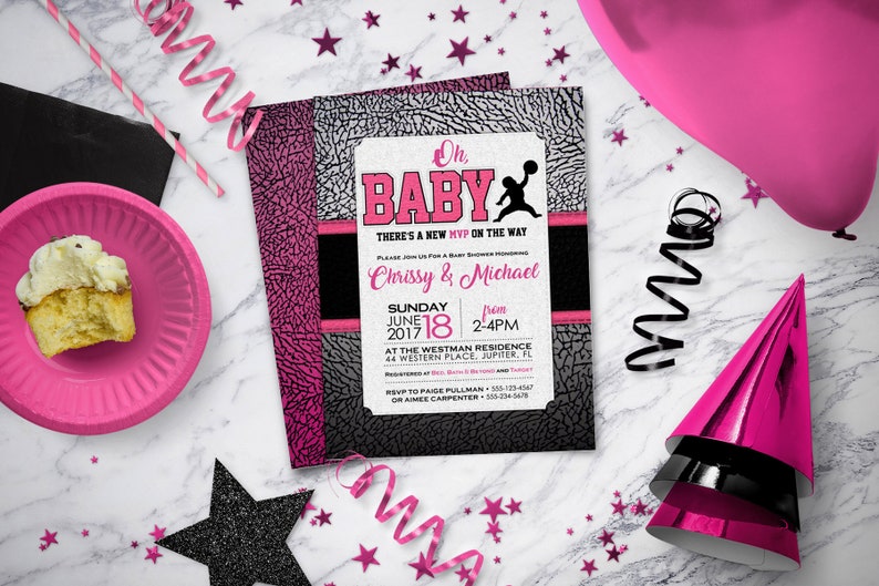 Pink Air Jordan Baby Shower Invitations Baby Jumpman Girl Etsy