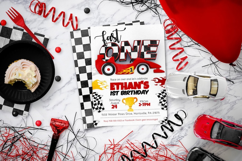 Race car birthday, cars birthday, race car party Ages 1-5, instant download editable invitation template image 1
