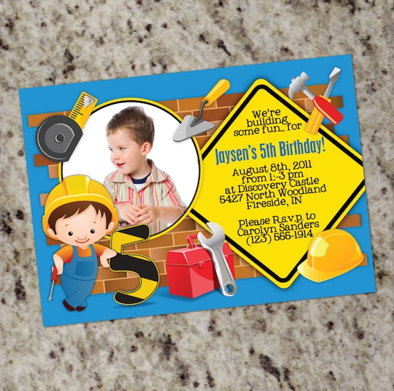 Builder Construction Birthday Party Invitations - Construction Invites - Fully Customizable with Photo - DIY Print Your Own Il_570xn