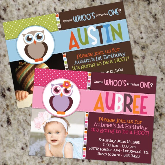 Owl Birthday Party Invitation | Girl Birthday Party Invitation | Boy Birthday Party Invitation | 1st Birthday | Owl theme | Printable Design Il_570xn
