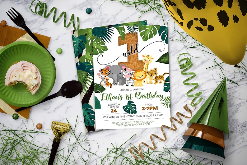 Safari Birthday Invitation | Jungle Animals, Ages 1-4 (DIY Edit, Digital Download) image 1