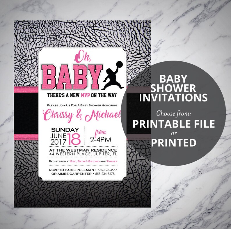 Pink Air Jordan Baby Shower Invitations Baby Jumpman Girl Etsy