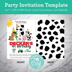 Farm 1st Birthday Party Invitations Farm Themed Birthday Party 1st First Birthday Instant Download DIY Edit Yourself image 2