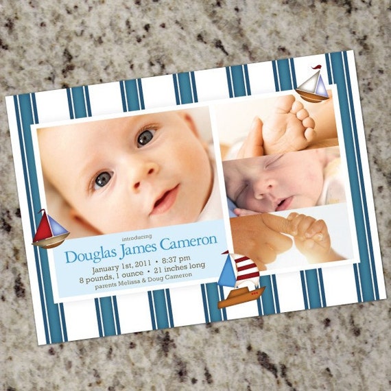 Sailboats Baby Announcement - Nautical Themed Birth Announcements - 4 photos - DIY Printable Il_570xn