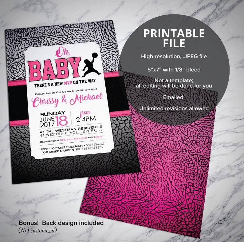 Pink Air Jordan Baby Shower Invitations Baby Jumpman Girl Etsy