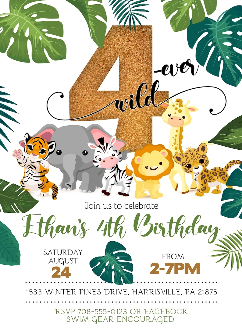 Safari Birthday Invitation | Jungle Animals, Ages 1-4 (DIY Edit, Digital Download) image 9