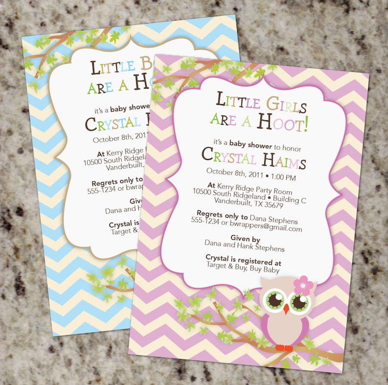 Owl Baby Shower Invitations Owl Baby Shower Invites Owl Theme Boy Girl Baby Shower Invitation Chevron Chevrons Print Your Own image 1