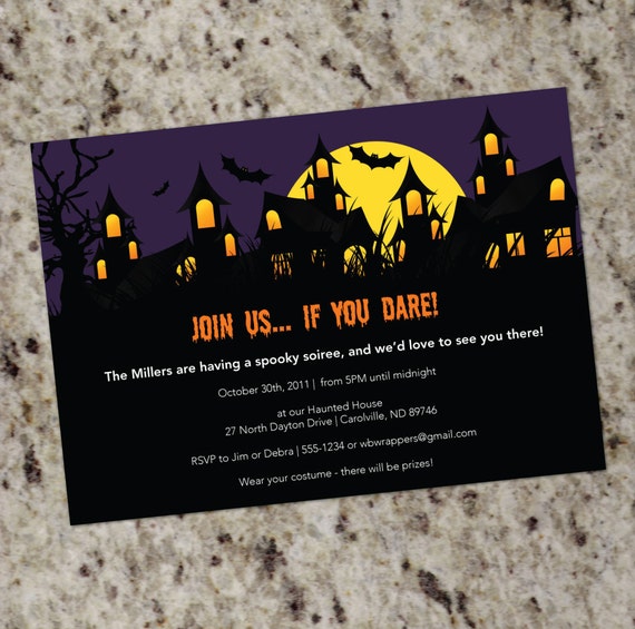 Halloween Party Invitations - Haunted House Spooky- Customized Personalized - DIY Print Your Own Il_570xn