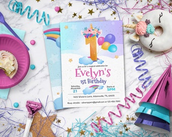 Unicorn invitation, Unicorn birthday invitation for Ages 1-10 | Instant Download - DIY Edit Yourself
