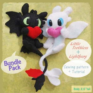 BUNDLE pack - PDF Sewing pattern + instructions - Little Toothless/ Light fury - DIY