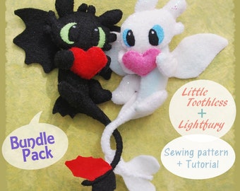 BUNDLE pack - PDF Sewing pattern + instructions - Little Toothless/ Light fury - DIY