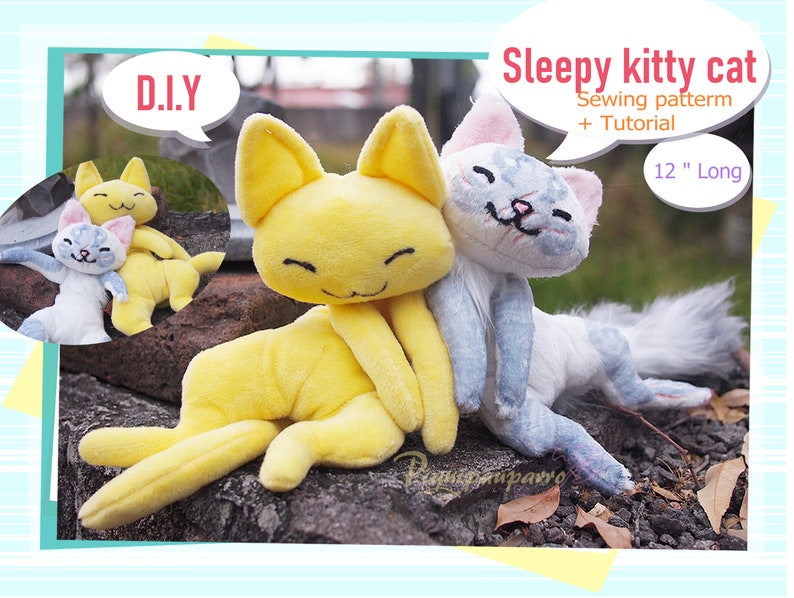 PDF pattern instructions Sleepy Kitty Cat DIY image 1