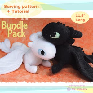 PDF Sewing pattern + instructions - BUNDLE Pack - Beanie Light fury + Toothless - DIY