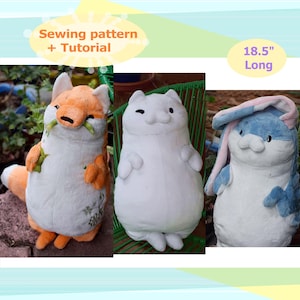 Wzór PDF + instrukcja - Zestaw Chummy pals - pluszowy kotek + lis + króliczek