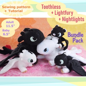 PDF Sewing pattern + instructions - BUNDLE Pack - Beanie Light fury + Toothless + Night lights - DIY