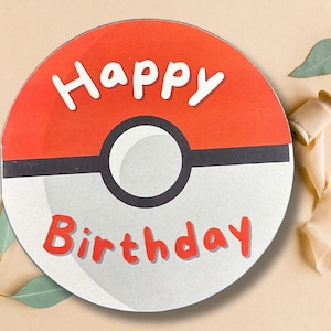 Cartão de aniversário Pokémon - Cartões de aniversário para impressão, download digital, cartões engraçados para todas as idades, criativos, cartão de aniversário infantil, Pokeball