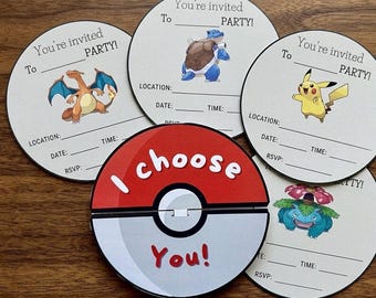 I choose you, Pokemon Birthday Invitation, Pokeball Invite Card, Cut Craft Kids Party, Printable Poke Ball, Digital Download, Childs Bday