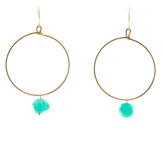 Items similar to Gold Hoop Earring with Aqua Bead on Etsy