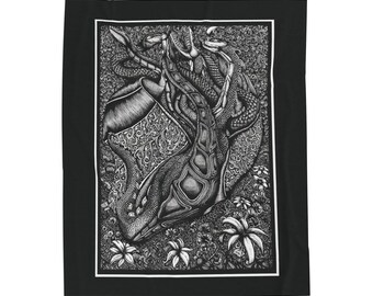 Catieartworks Peace Hydra handgezeichnetes Tintendesign auf SamtPlüschdecke