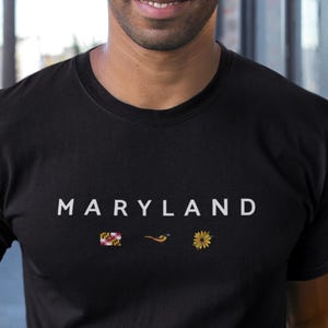 MARYLAND Pride T-Shirt | Maryland Flag Oriole and Black-eyed Susan Flower Tee for Marylanders | Maryland State Pride Design for Gift
