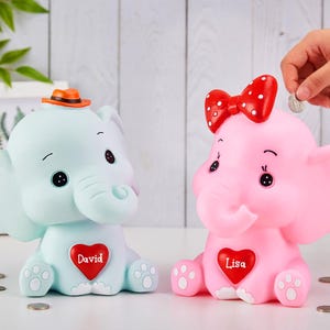 Alcancía de elefante personalizada, alcancía para niños, hucha con nombre, caja de efectivo, regalo de cumpleaños para bebé, regalo para niños, regalo para niña o niño.