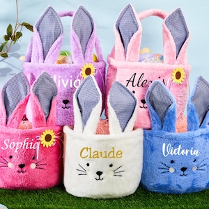 Personalisierter Osterkorb mit Kindername, Benutzerdefinierter Hasenohr-Plüschkorb, Jungen- und Mädchen-Osterkorb, Kinder-Osterngeschenke, Babys erstes Ostern
