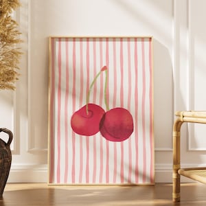 Cherry Poster Cherries Print Trendy Wall Art Retro Wall Art Download Print Cherry Wall Art Preppy Wall Decor Aesthetic Print Pink Poster
